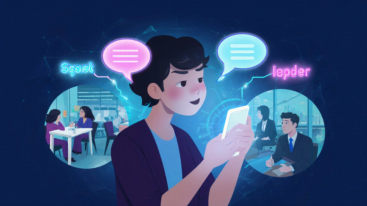 Osoba hovoří s AI v Duolingo Max, kde se objevují výukové nápovědy.