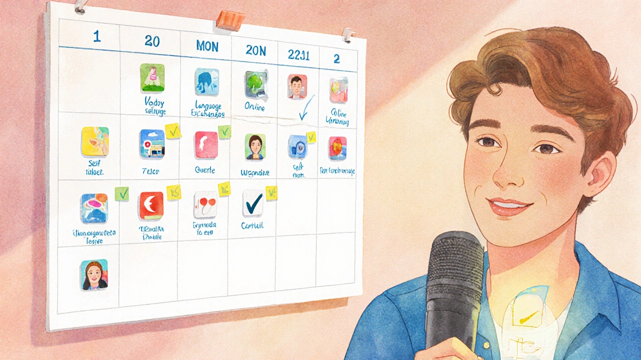 Vodařová kresba měsíčního kalendáře pokroku a sebejistého hovoru.