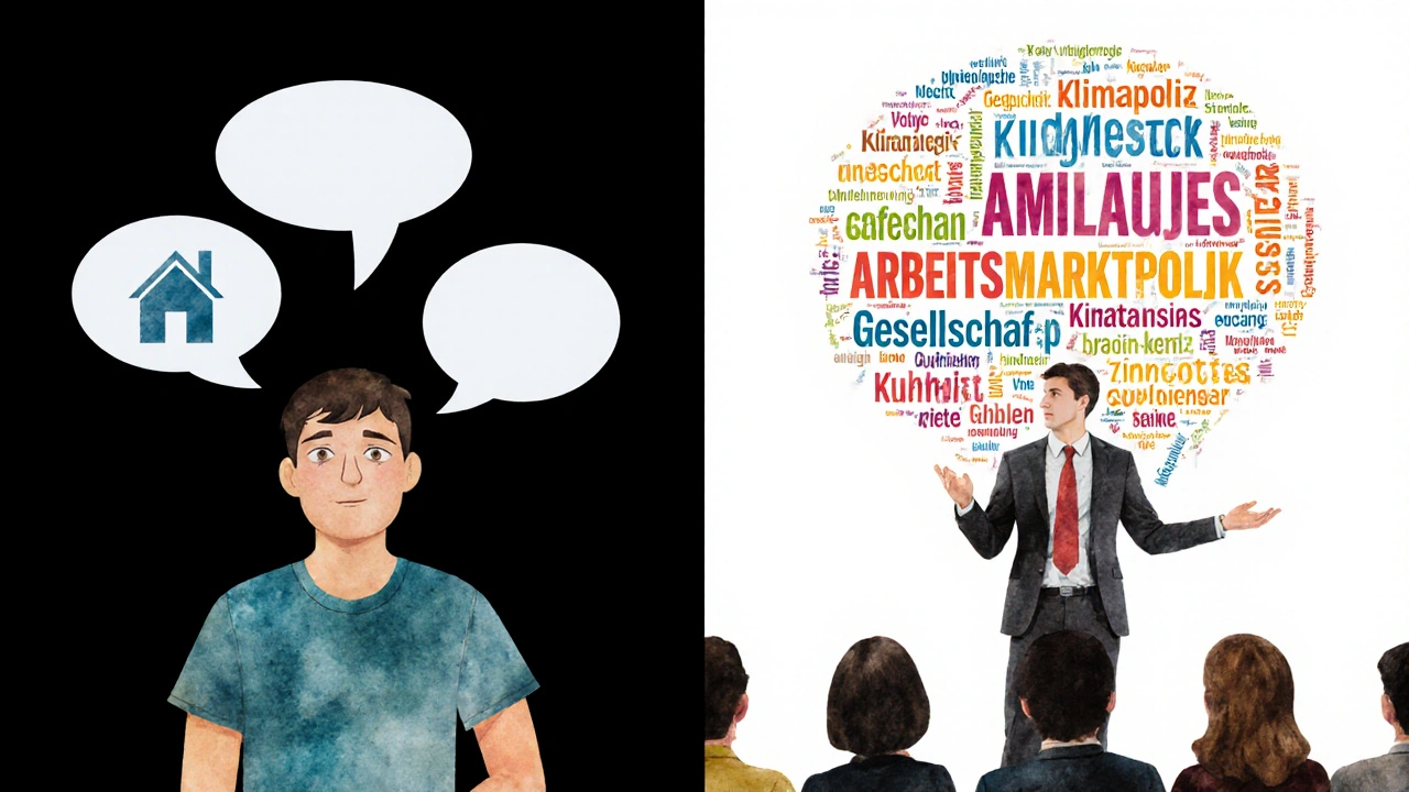 Dvě strany jedné osoby: jedna s omezenou slovní zásobou, druhá s bohatou slovní zásobou pro abstraktní diskuse.