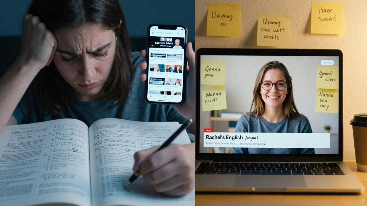 Porovnání nuditného učení s přirozeným nasloucháním angličtině na počítači.