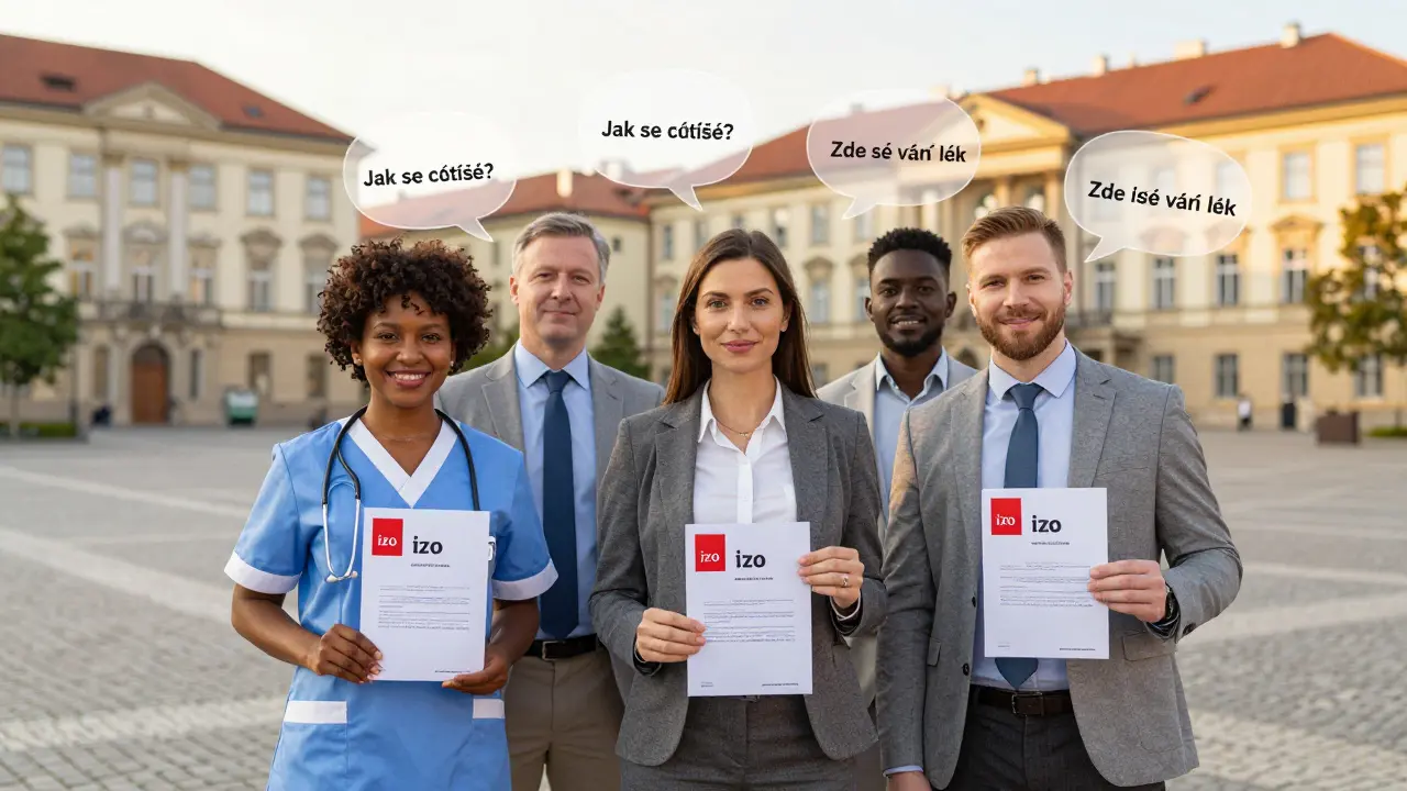 Profesionálové v Praze drží certifikáty Red izo s reálnými jazykovými frázemi.