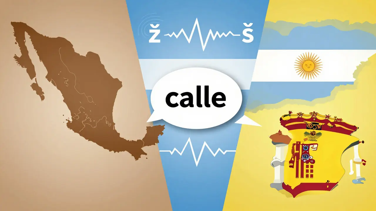 Tři regiony španělského světa s různými zvukovými vlnami pro 'll'.