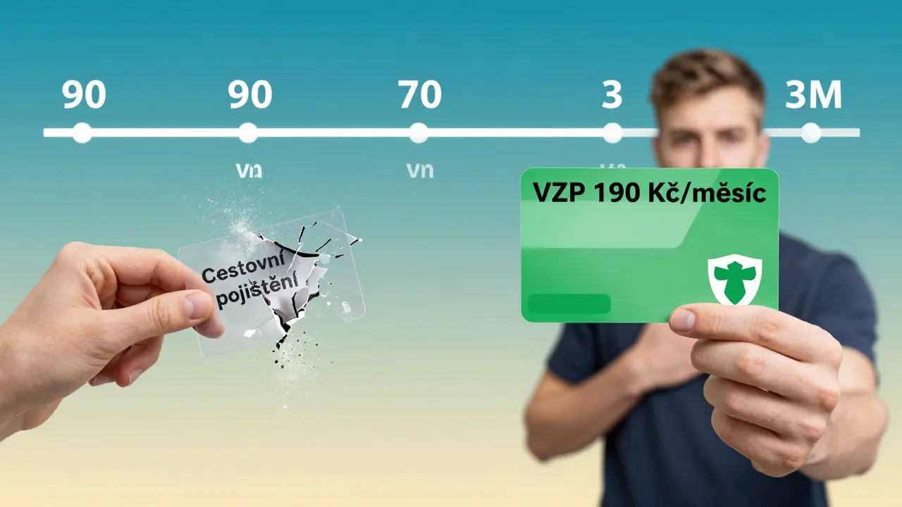 Srovnání křehké cestovní pojištění a pevné české zdravotní pojištění jako štítu chránícího studenta.