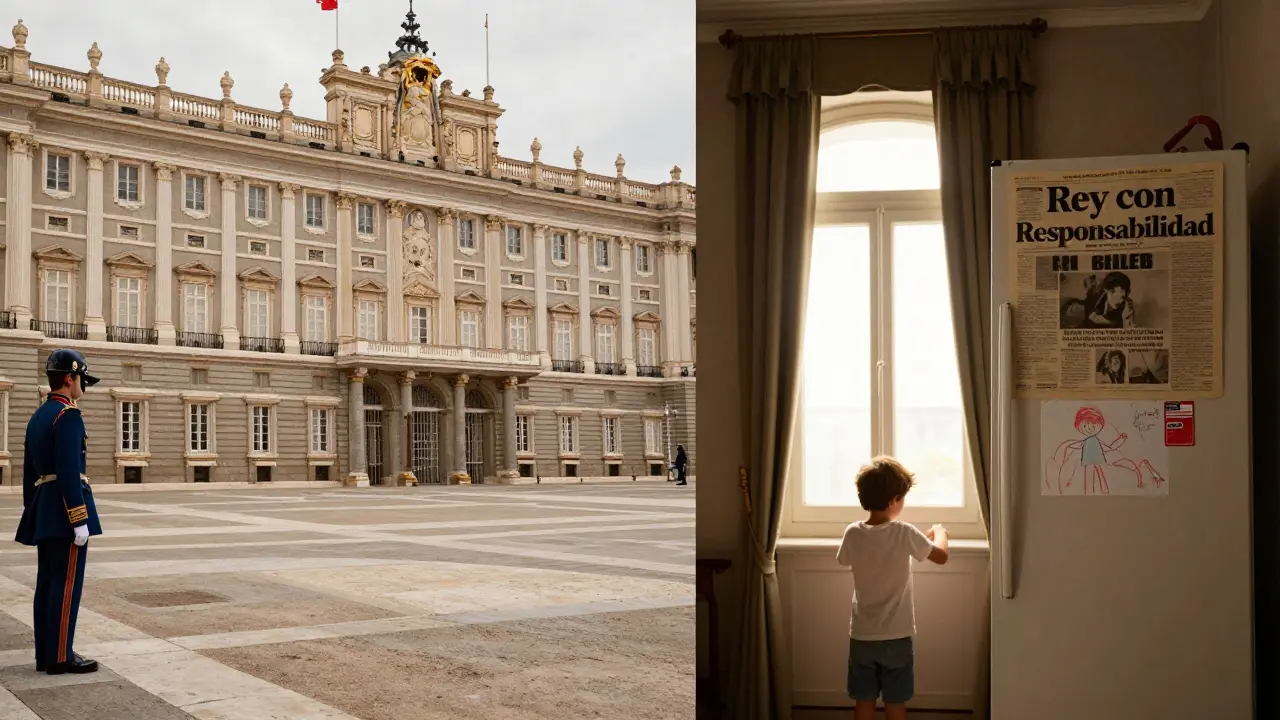 Kontrast mezi velkým královským palácem a skromným domovem krále ve Španělsku.