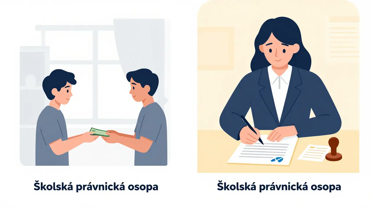 Porovnání nezaregistrovaného výuky doma a legální školy jako právnické osoby.