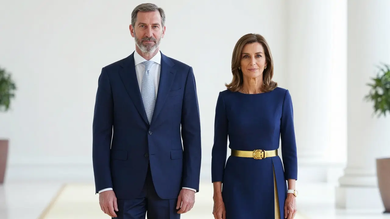 Král Felipe VI a královna Letizia v moderním královském sále.